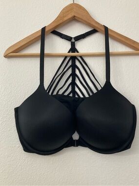 Victoria's Secret Bombshell Plunge Black Strappy Racerback Padded Bra